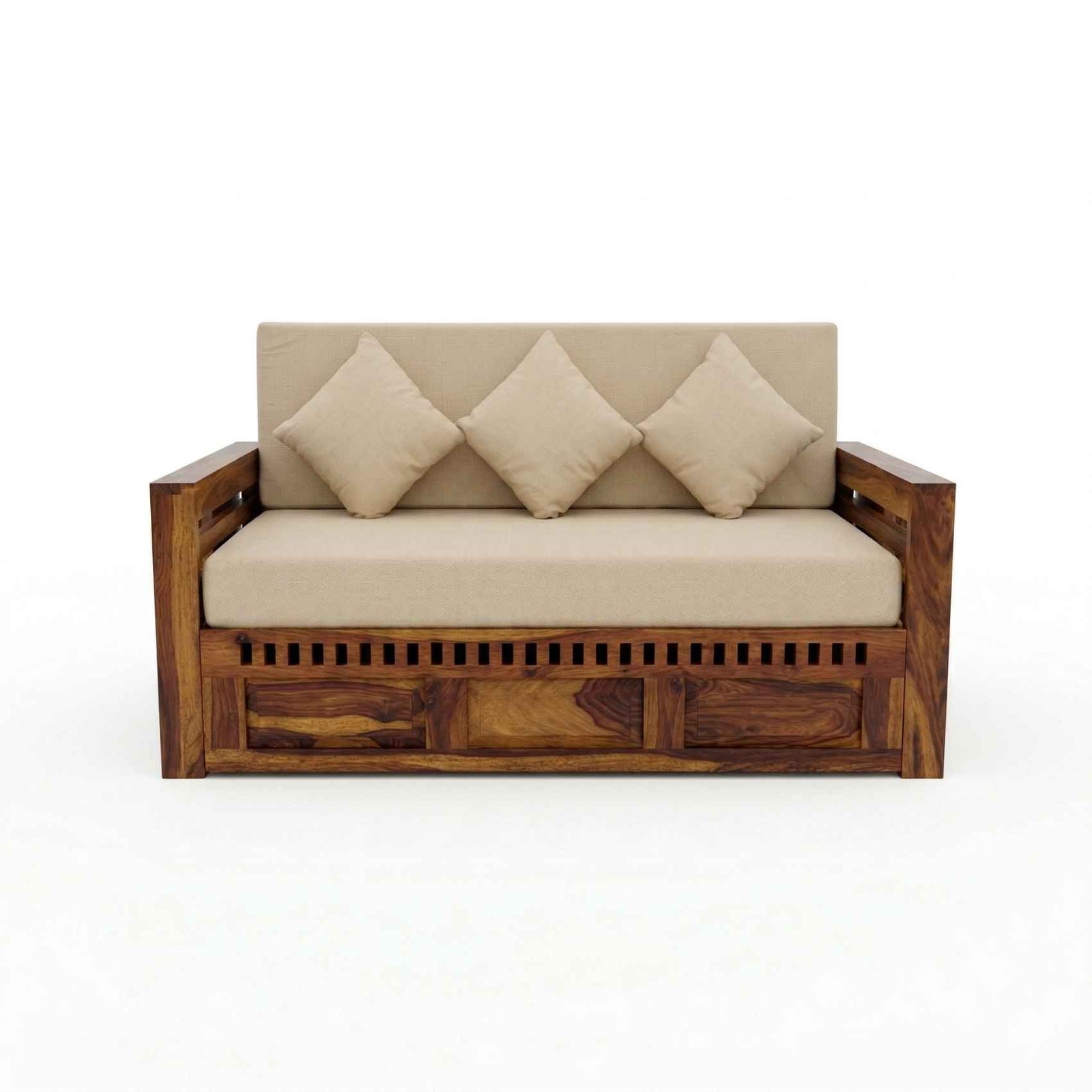 Kuber Wooden Sofa Cum Bed 3 Seater - Natural