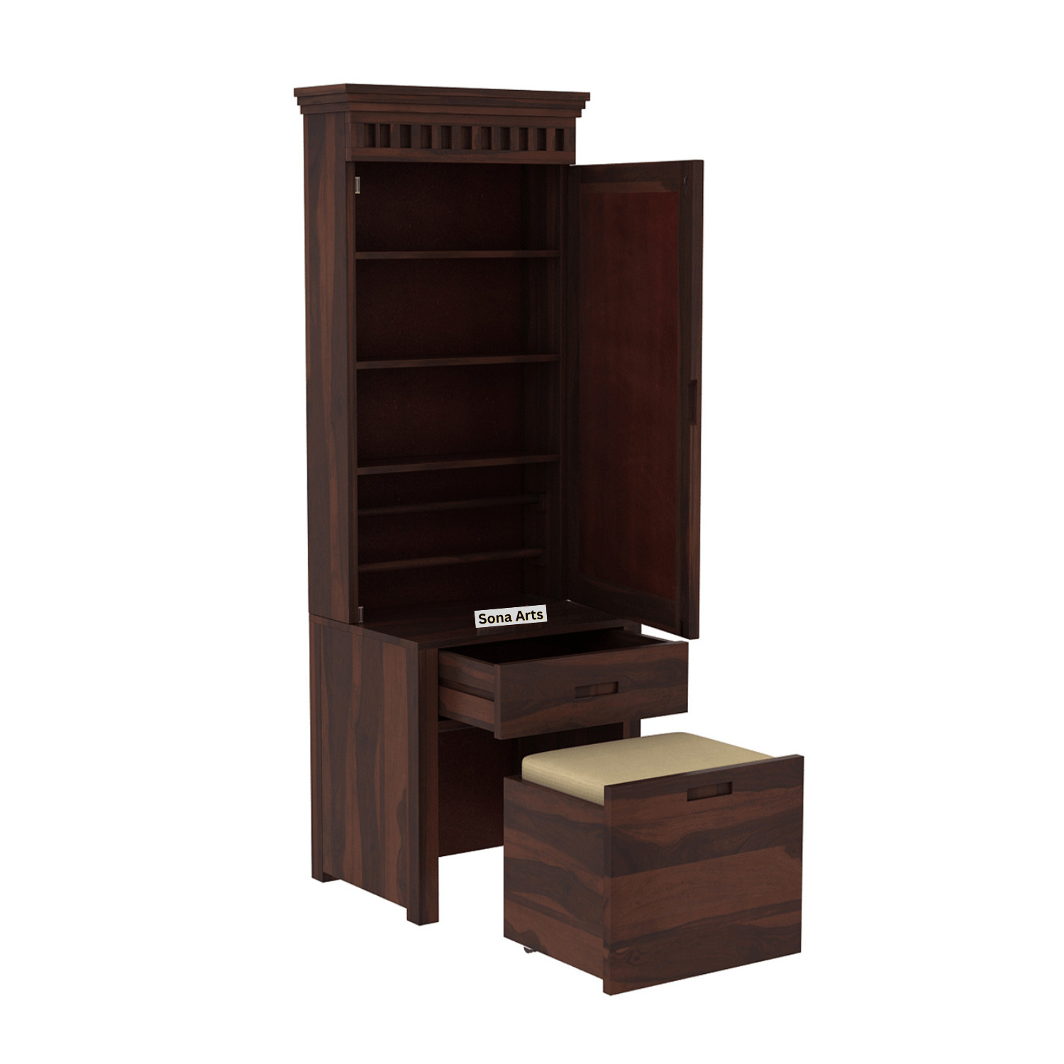 Dressing Table with Mirror and Chair for Bedroom - Walnut Finish