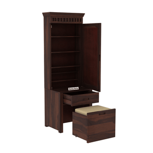 Dressing Table with Mirror and Chair for Bedroom - Walnut Finish