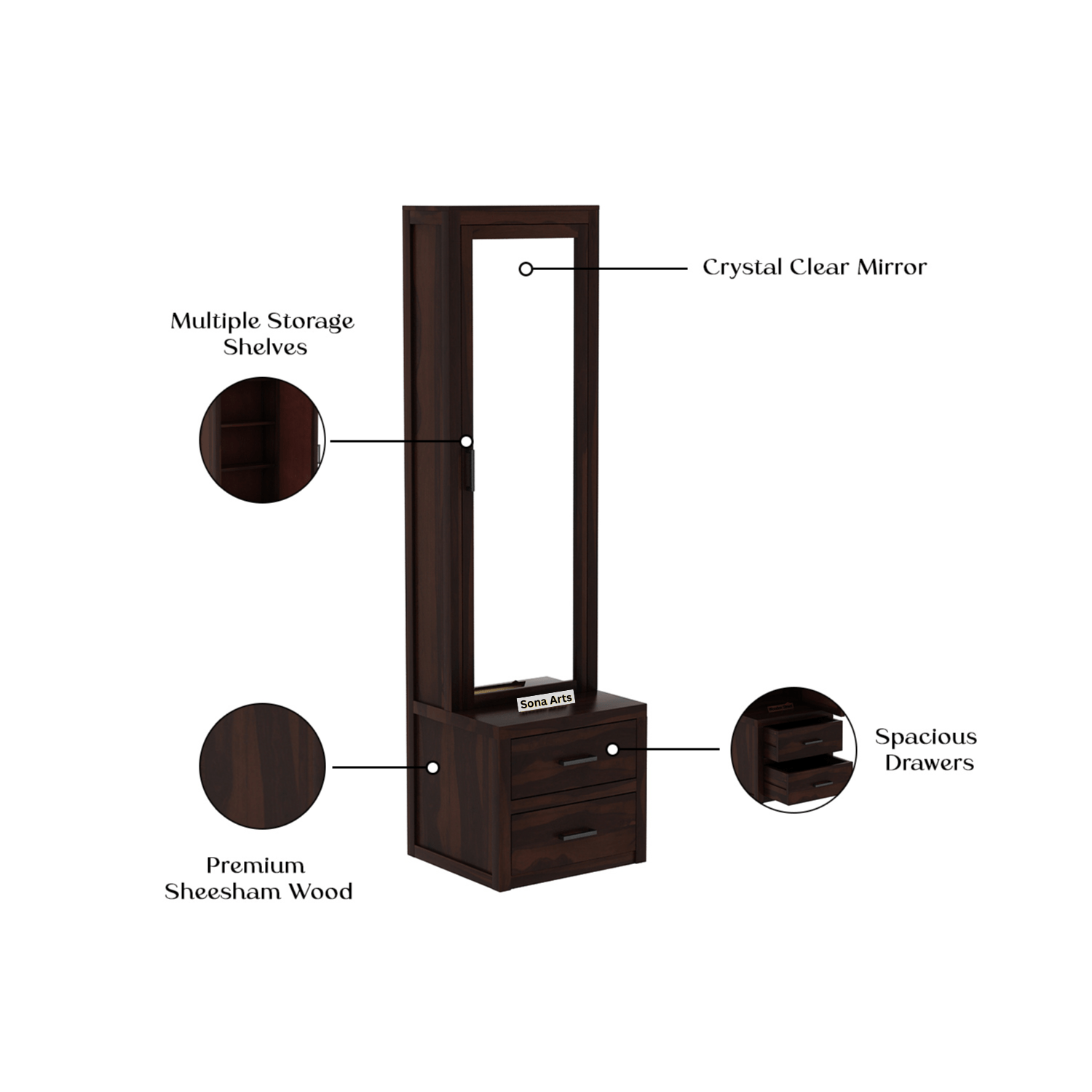 Velora Dressing Table with Mirror and Storage for Bedroom - Walnut Finish