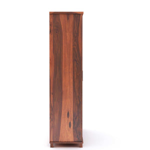 Cross X Bookshelf Cabinet with Glass Door for Kitchen & Living Room - Natural Finish