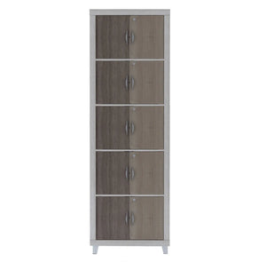 5-Compartment Modern Bookcase with Doors | Two-Tone Engineered Wood Storage Cabinet