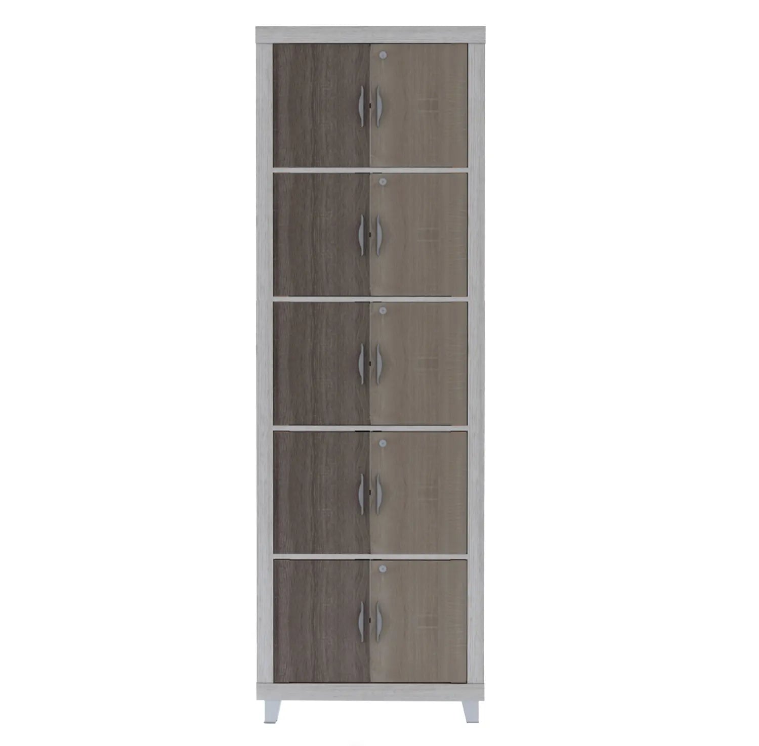 5-Compartment Modern Bookcase with Doors | Two-Tone Engineered Wood Storage Cabinet
