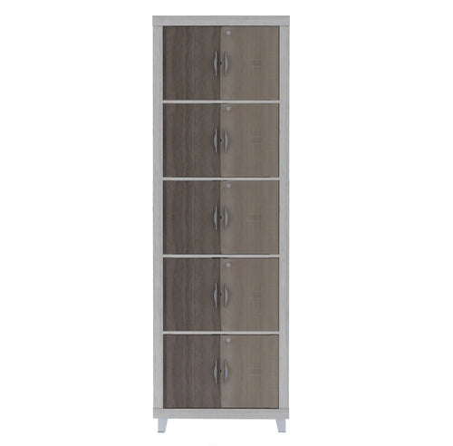 5-Compartment Modern Bookcase with Doors | Two-Tone Engineered Wood Storage Cabinet