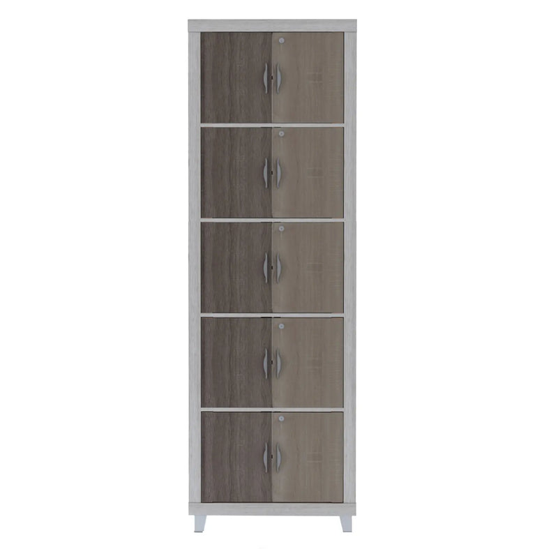 5-Compartment Modern Bookcase with Doors | Two-Tone Engineered Wood Storage Cabinet