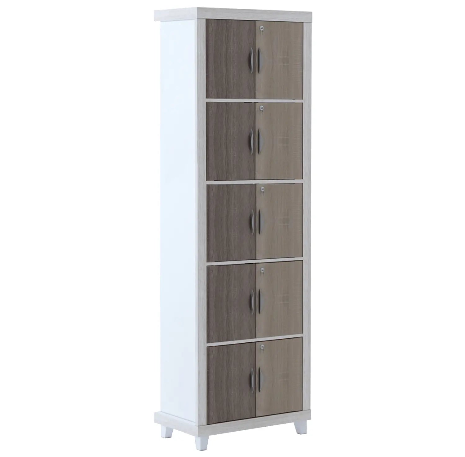 5-Compartment Modern Bookcase with Doors | Two-Tone Engineered Wood Storage Cabinet