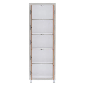 5-Compartment Modern Bookcase with Doors | Two-Tone Engineered Wood Storage Cabinet
