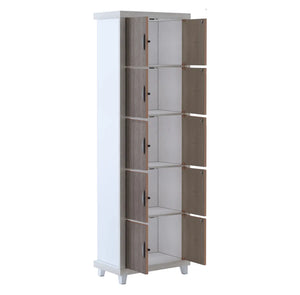 5-Compartment Modern Bookcase with Doors | Two-Tone Engineered Wood Storage Cabinet
