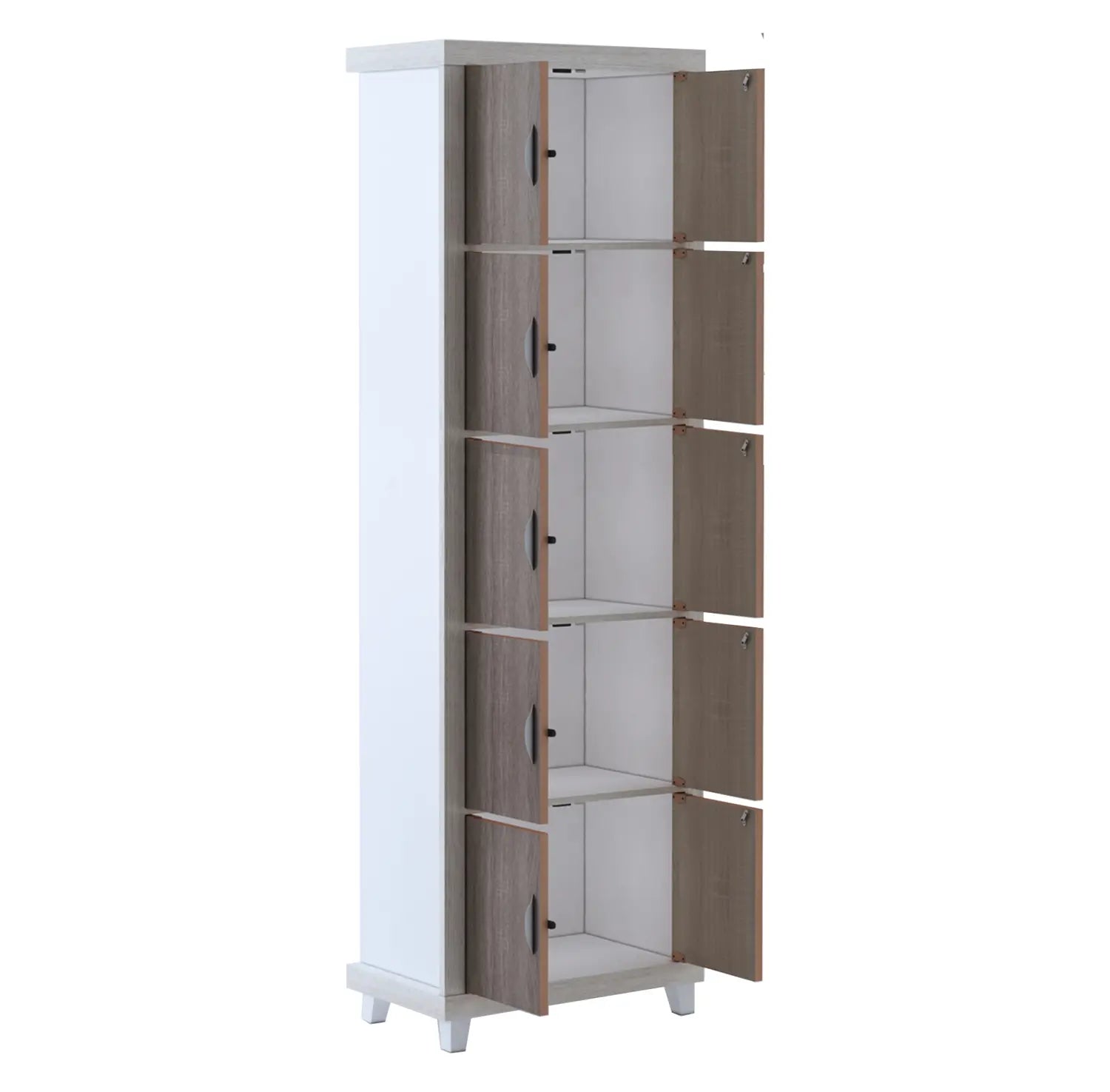 5-Compartment Modern Bookcase with Doors | Two-Tone Engineered Wood Storage Cabinet