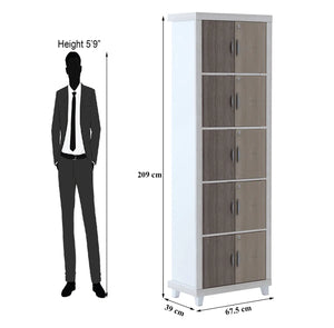 5-Compartment Modern Bookcase with Doors | Two-Tone Engineered Wood Storage Cabinet