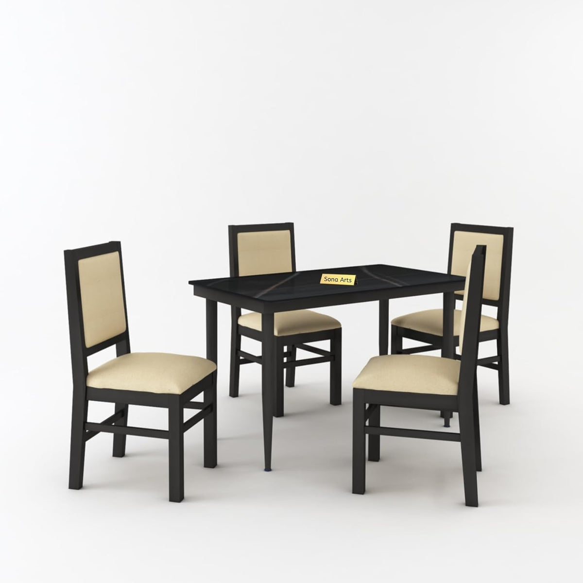 Marble Metal Black Solid Sheesham Wood 4 Seater Dining Table Set - close-up of the black finish and wood grain