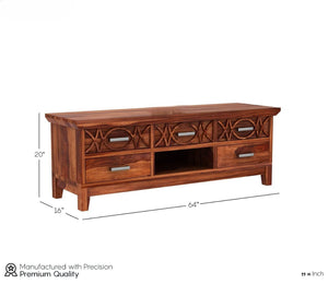 CNC Solid Sheesham Wood TV Unit for Living Room - Natural Finish | TVC-06