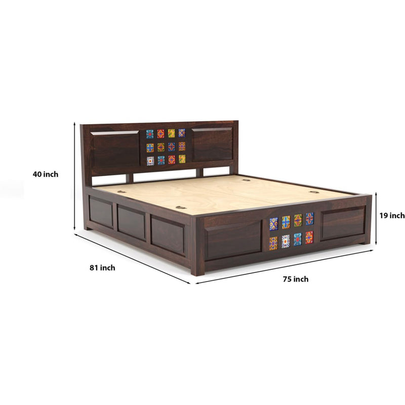 Taurus Solid Sheesham Wood King Size Bed with Box Storage & 2 Bedside Tables - Walnut Finish