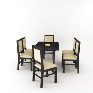 Marble Metal Black Solid Sheesham Wood 6 Seater Dining Table Set