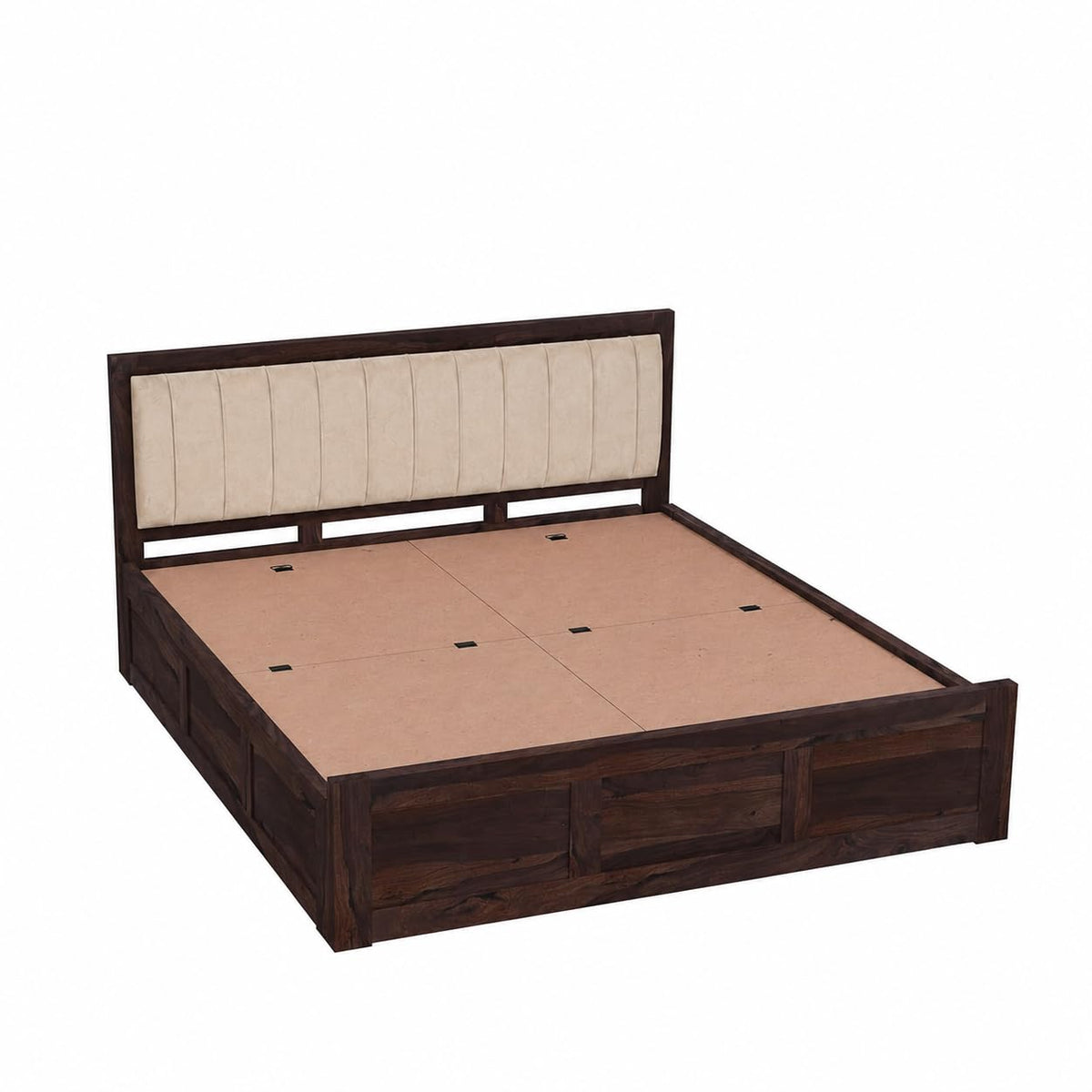 Veronica Solid Sheesham Wood King Size Bed with Box Storage in walnut finish - corner angle view