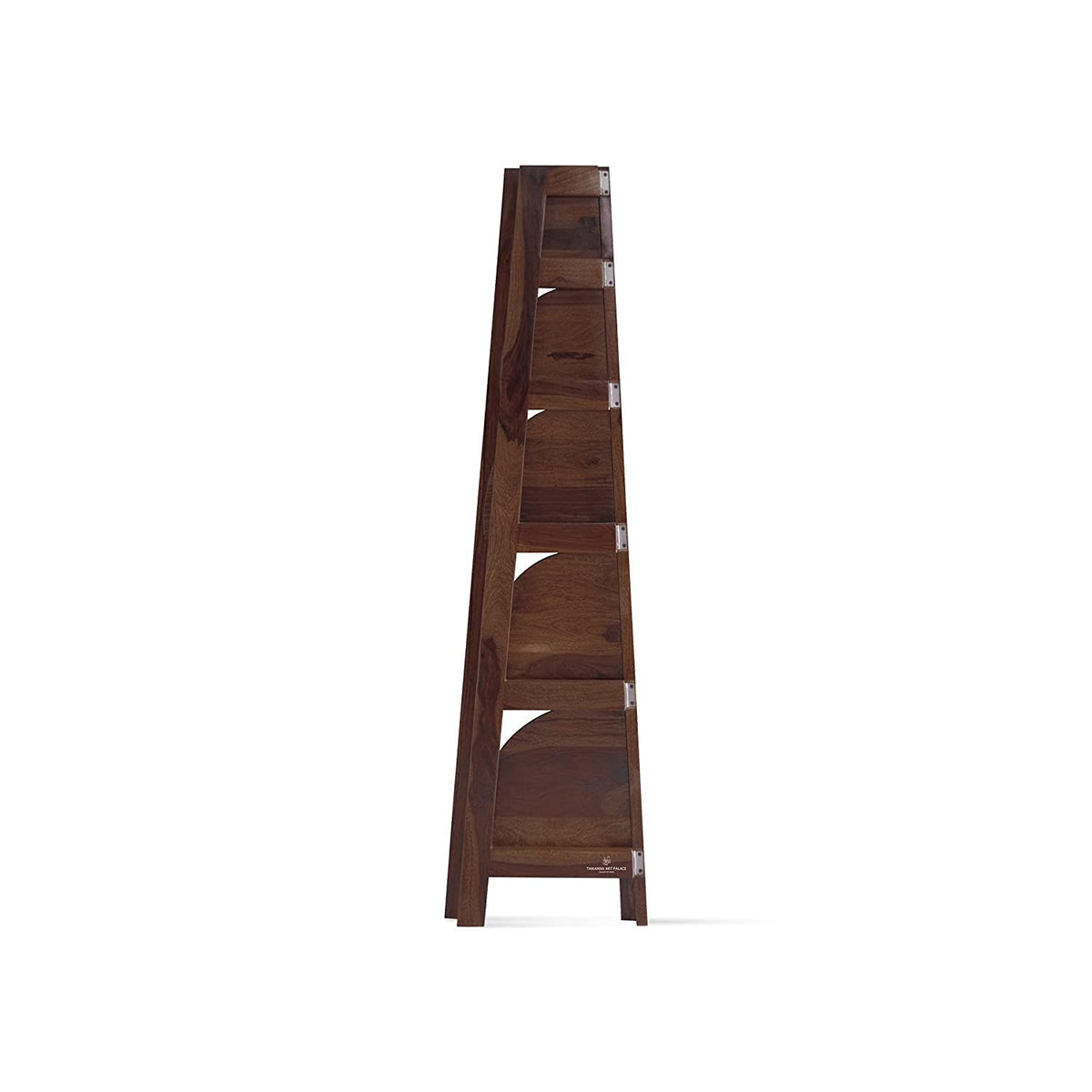 Black Solid Sheesham Wood Corner Stand in walnut finish - corner angle view
