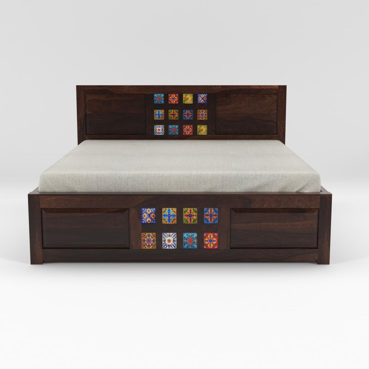 Taurus Solid Sheesham Wood Queen Size Bed with Box Storage - Walnut Finish