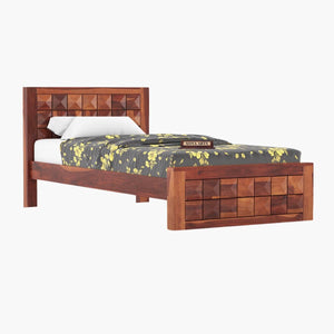 Diamond Sheesham Wood Single Bed Furniture for Bedroom Wooden Cot Single Size Palang - Natural Finish