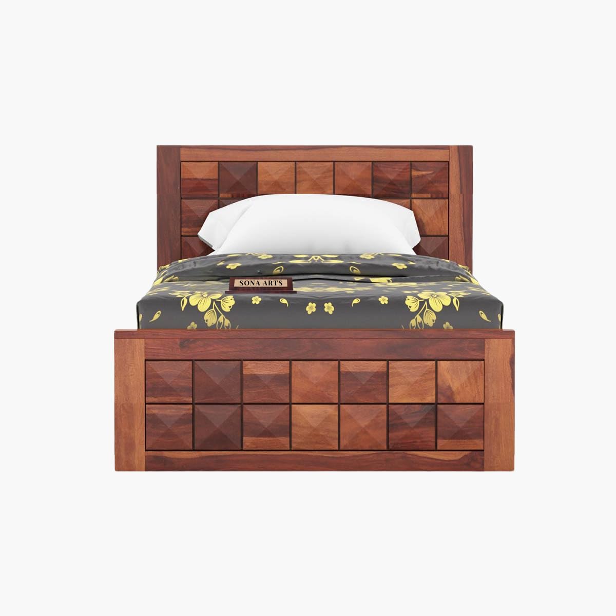 Diamond Sheesham Wood Single Bed Furniture for Bedroom Wooden Cot Single Size Palang - Natural Finish
