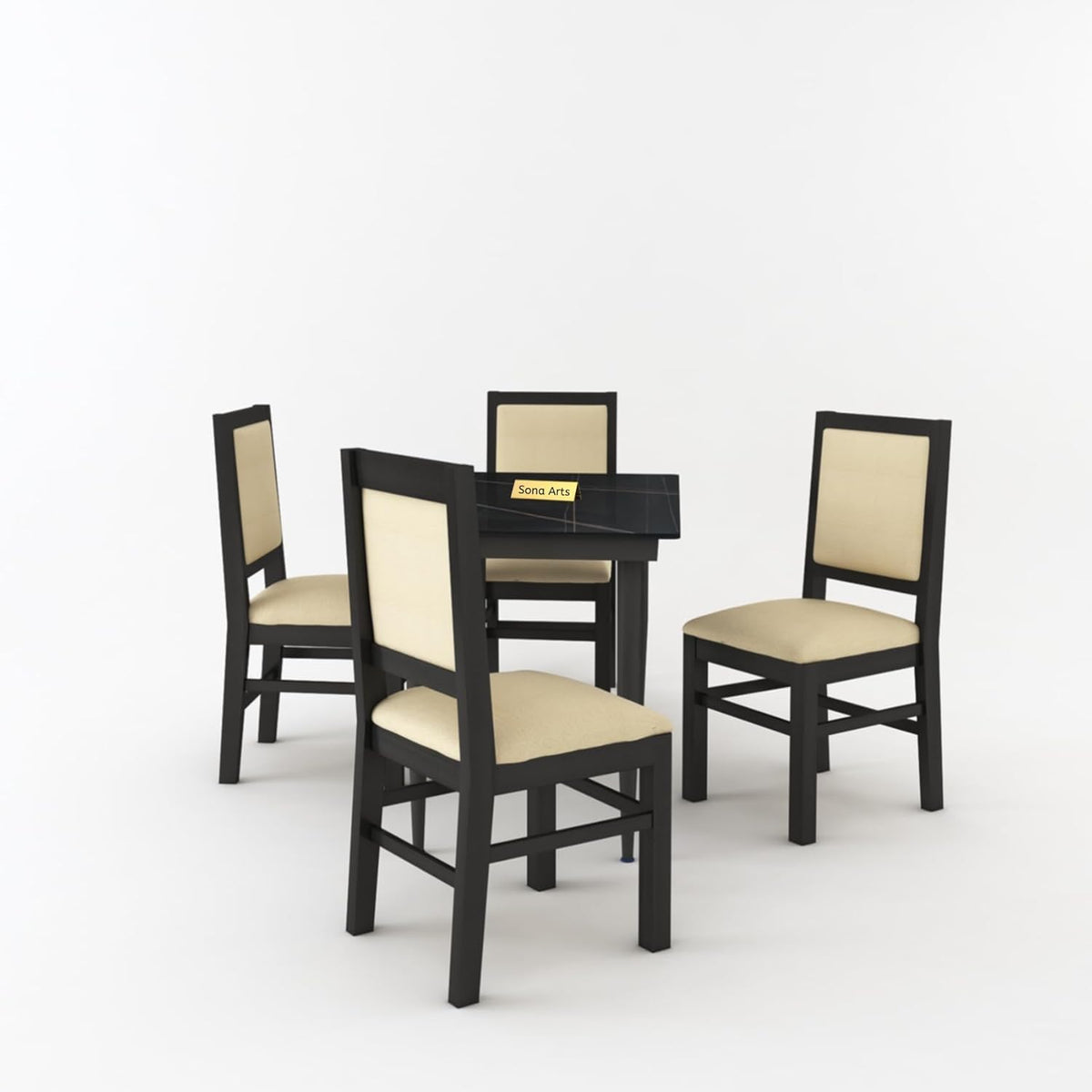 Marble Metal Black Solid Sheesham Wood 4 Seater Dining Table Set - alternate view