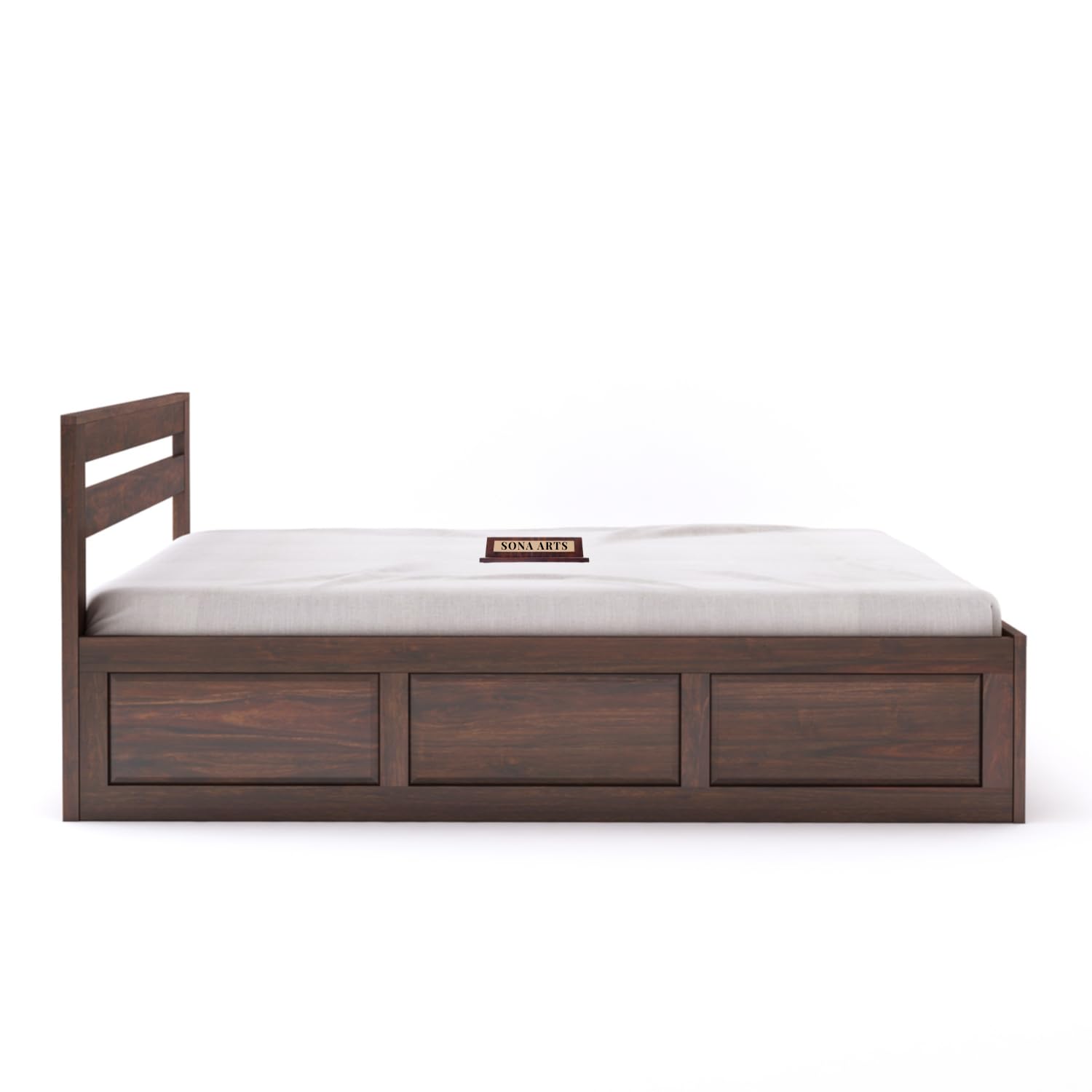 Eros Solid Sheesham Wood King Size Bed with Box Storage - Walnut Finish