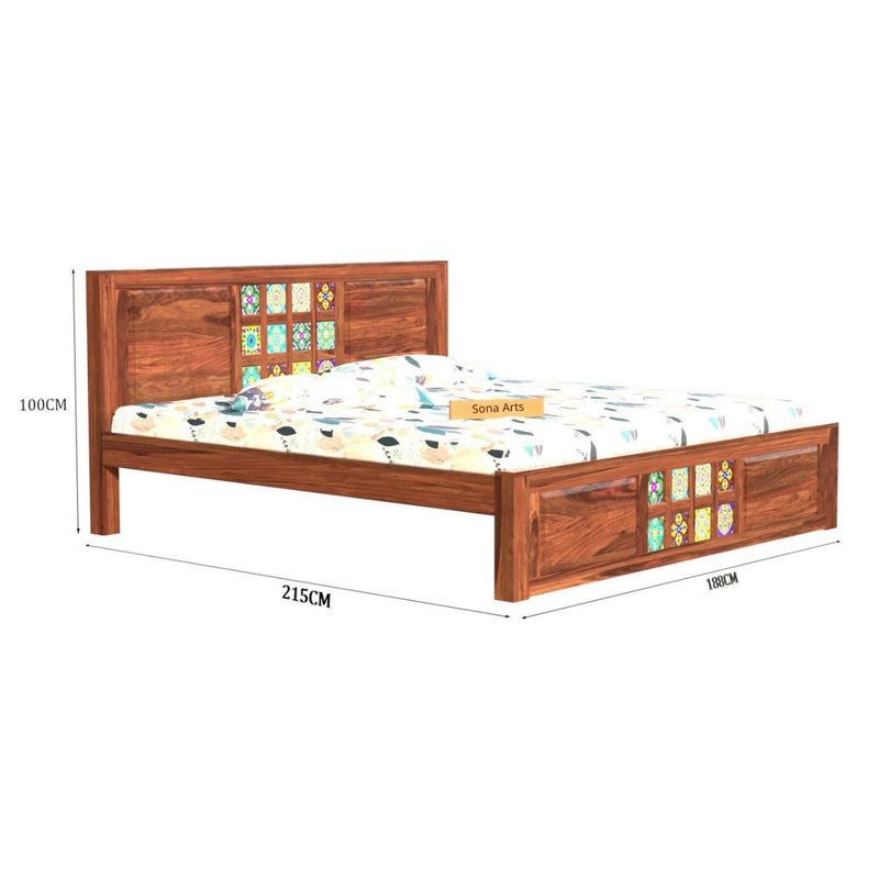 Taurus Solid Sheesham Wood King Size Bed without Storage & 2 Bedside Tables - Natural Finish