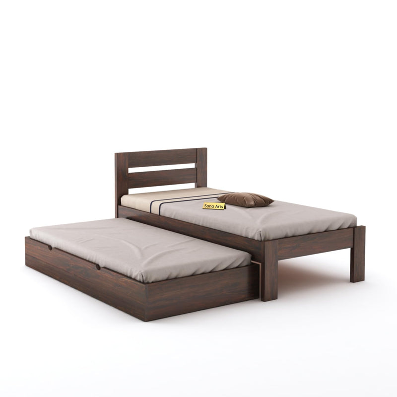 Eros Solid Sheesham Wood Single Size Trundle Bed - Walnut Finish
