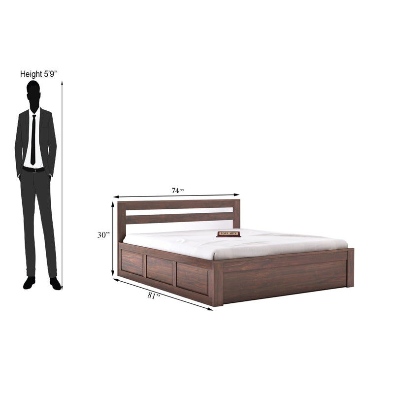 Eros Solid Sheesham Wood King Size Bed with Box Storage - Walnut Finish