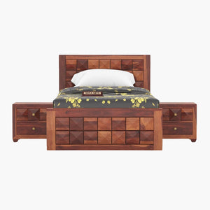 Diamond Sheesham Wood Single Bed Furniture for Bedroom Wooden Cot Single Size Palang - Natural Finish