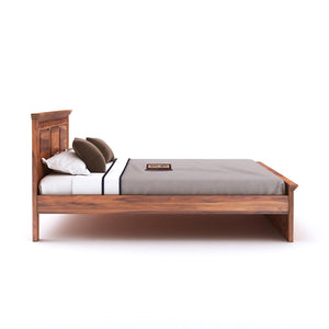Kuber Solid Sheesham Wood Queen Size Bed without Storage & 2 Bedside Tables - Natural Finish