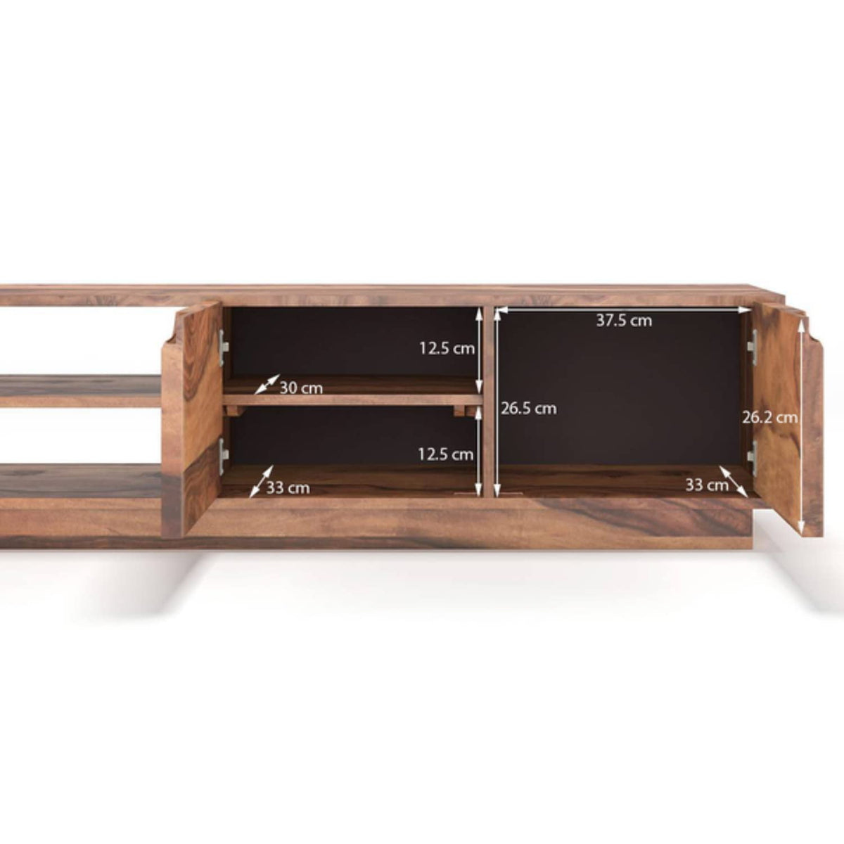 Zephyrus Solid Sheesham Wood TV Unit for Living Room - close-up of the natural finish and wood grain