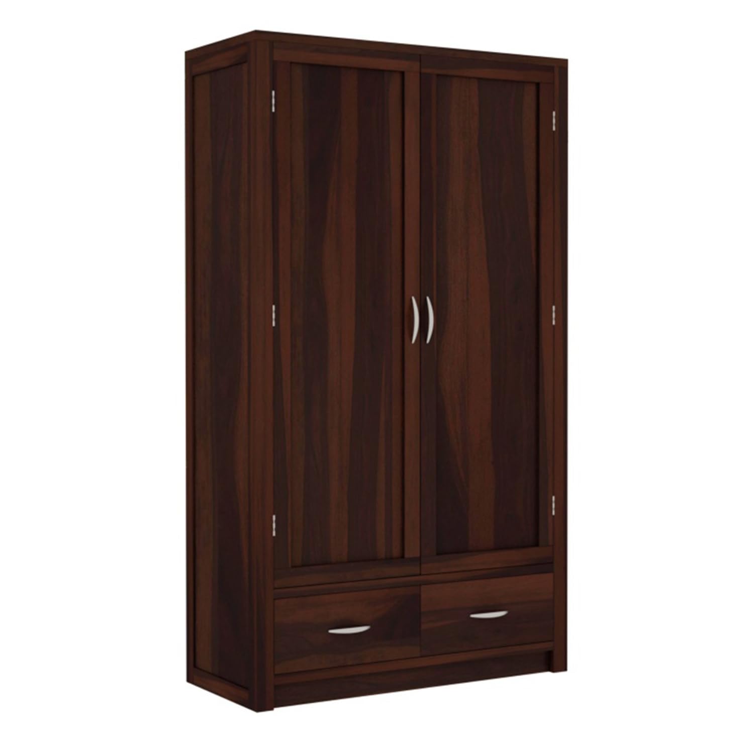 Dorian Solid Sheesham Wood 2 Door Wardrobe with 2 Drawers- Walnut Finish