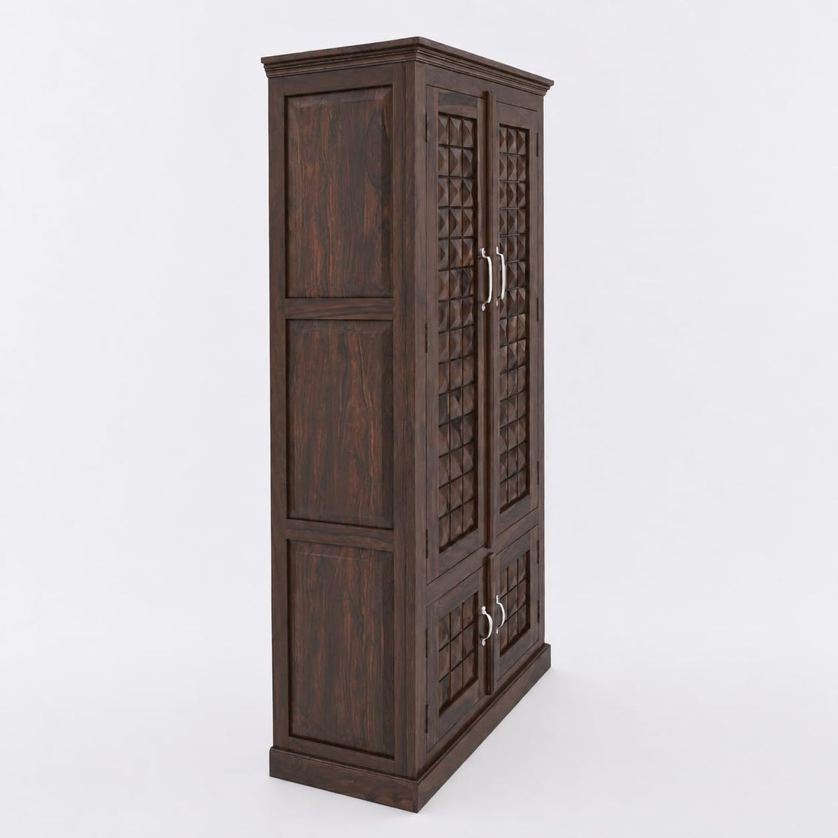 Diamond Solid Sheesham Wood 2 Door Wardrobe with Two Mini Door - Walnut Finish