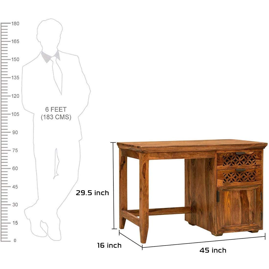 CNC Solid Sheesham Wood Study Table - Natural Finish