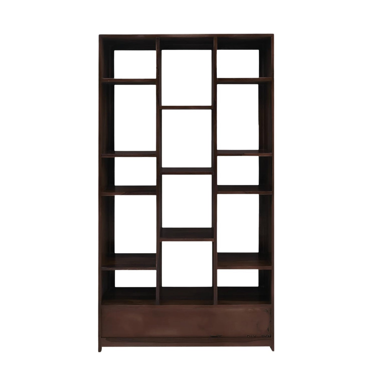 SAC-Zigzag Solid Sheesham Wood Book Shelf for Home Library in walnut finish - styled in a living room