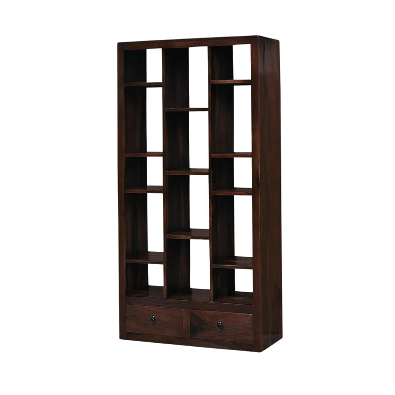 SAC-Zigzag Solid Sheesham Wood Book Shelf for Home Library - Walnut Finish