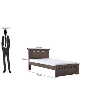 Kuber Solid Sheesham Wood Single Bed Furniture for Bedroom - Walnut Finish