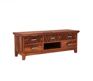 CNC Solid Sheesham Wood TV Unit for Living Room - Natural Finish | TVC-06