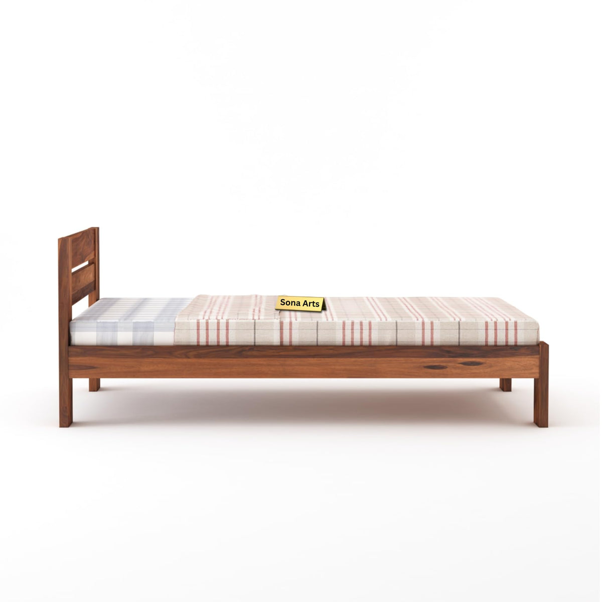 Eros Solid Sheesham Wood Single Size Bed without Storage in natural finish - headboard detail