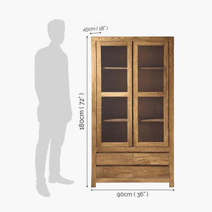CC01 Wooden Crockery Cabinet With 2 Door and 4 Drawer - Natural Finish