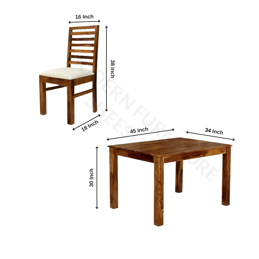 Solid Sheesham Wood 4 Seater Dining Table Set Natural Finish - Natural
