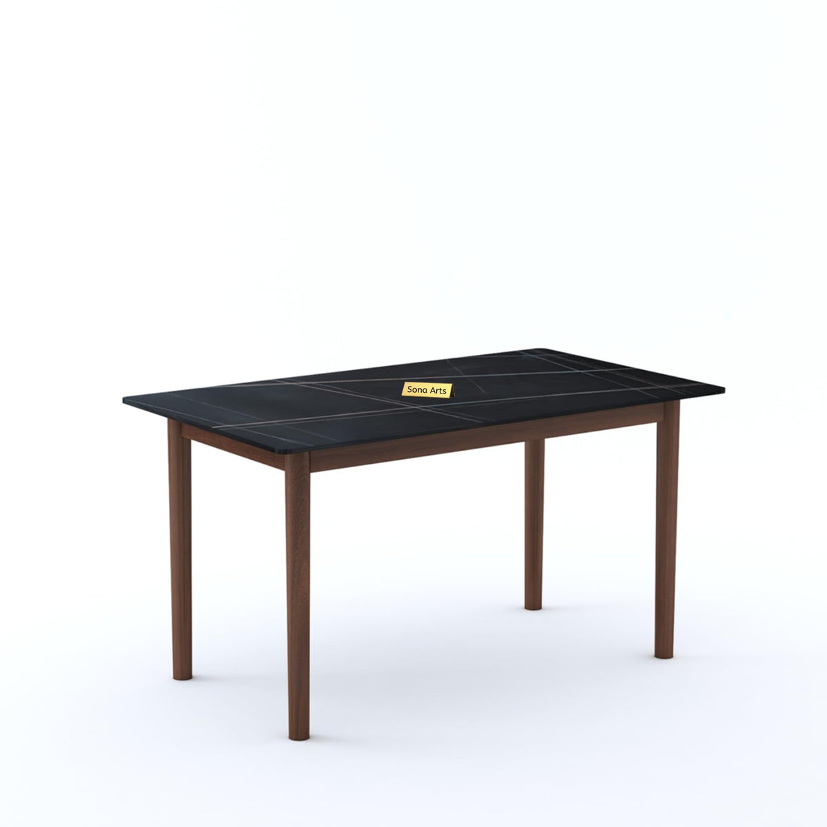 Marble Solid Black Solid Sheesham Wood 6 Seater Dining Table Set - styled in a dining room