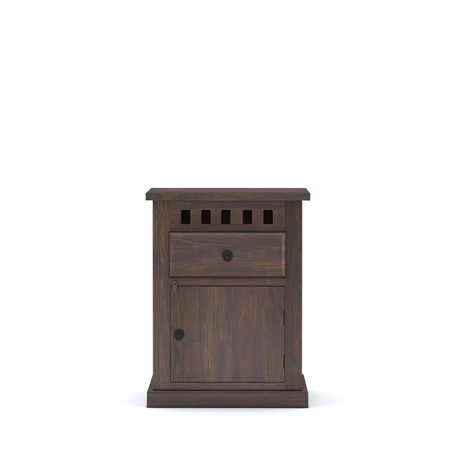 Kuber Solid Wood Bedside Table With Drawer Design - Walnut Finish