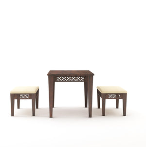 CNC Sheesham Wood Dining Table Set With Two Bench - Walnut