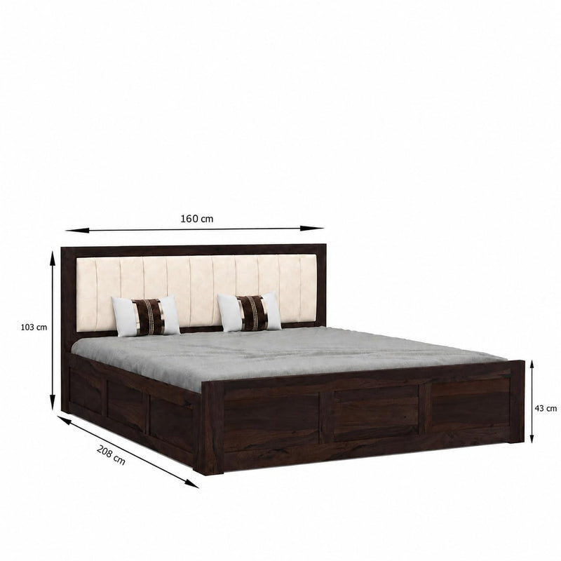 Veronica Solid Sheesham Wood Queen Size Bed with Box Storage - Walnut Finish