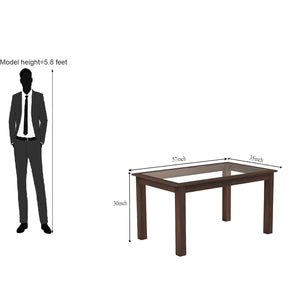 Solid Sheesham Wood Dining Table 6 Seater With Glass Top - Walnut Finish