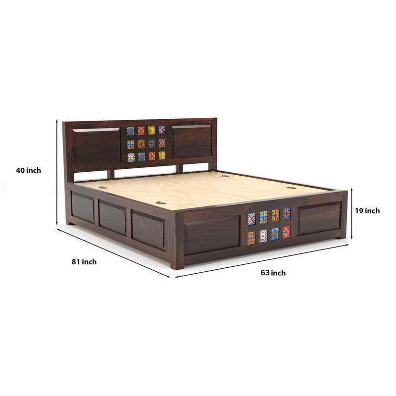 Taurus Solid Sheesham Wood King Size Bed with Box Storage - Walnut Finish