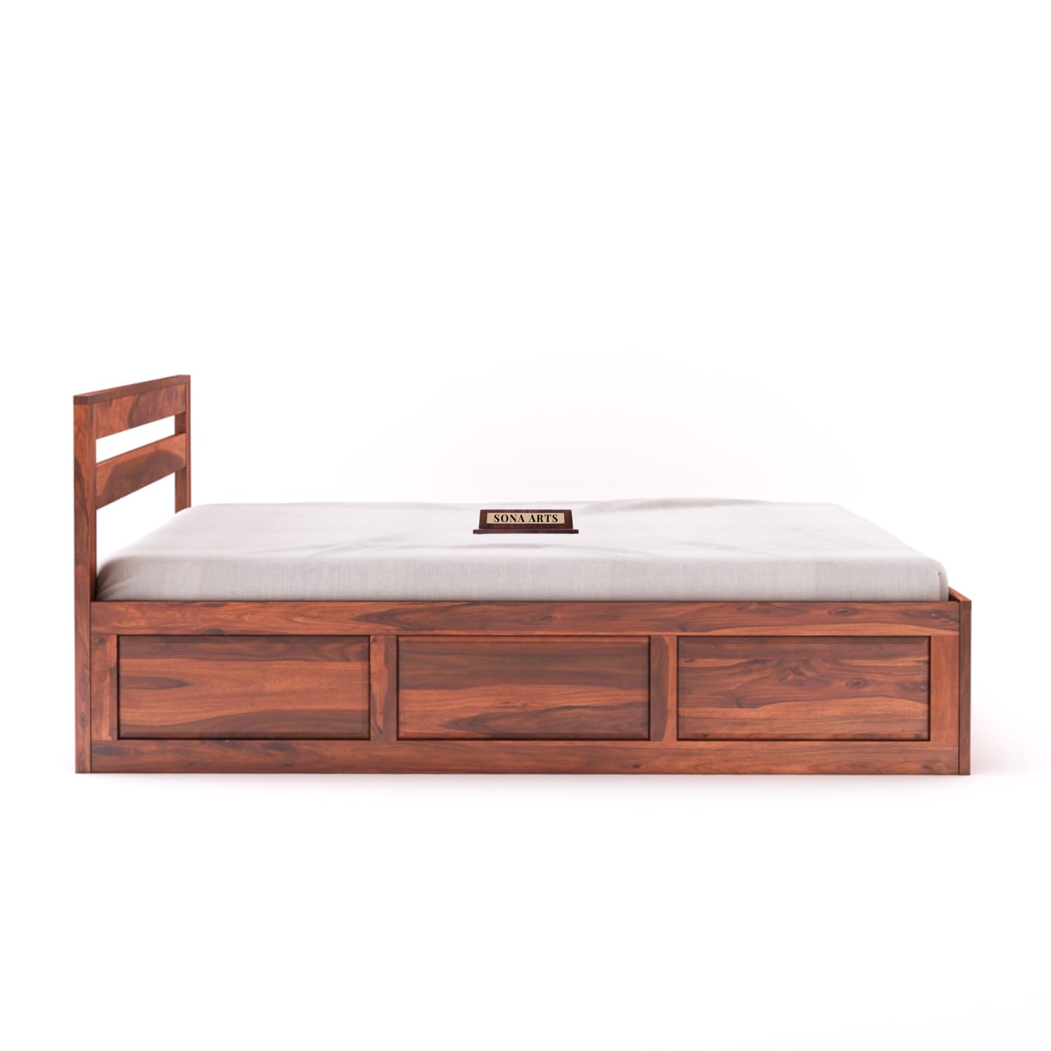Eros Solid Sheesham Wood King Size Bed with Box Storage - Natural Finish