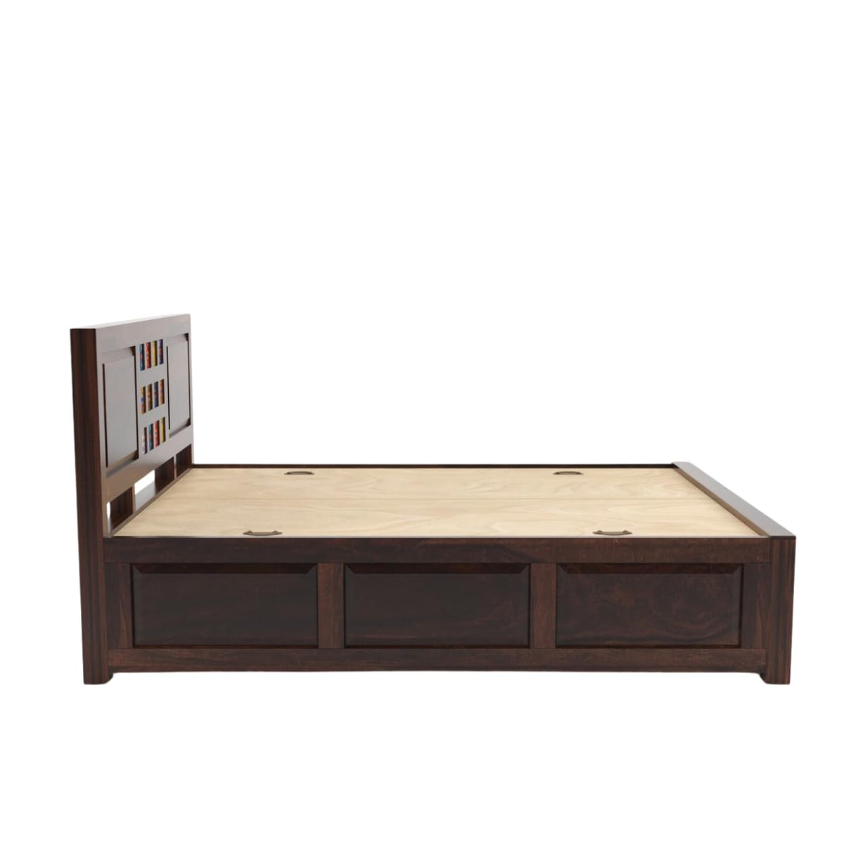 Taurus Solid Sheesham Wood Queen Size Bed with Box Storage - Walnut Finish