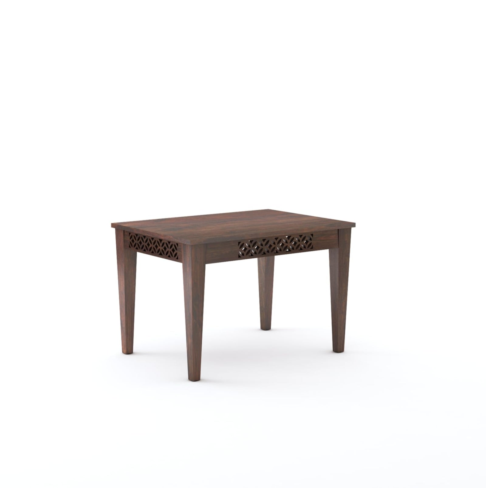 CNC Sheesham Wood Dining Table Set With Two Bench - Walnut